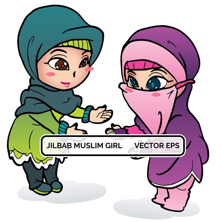 Mascota linda de Chibi de la niña musulmana