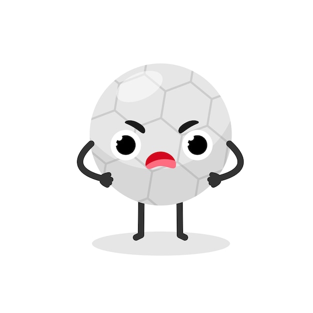 Mascota linda del emoji del fútbol del balón de fútbol enojado