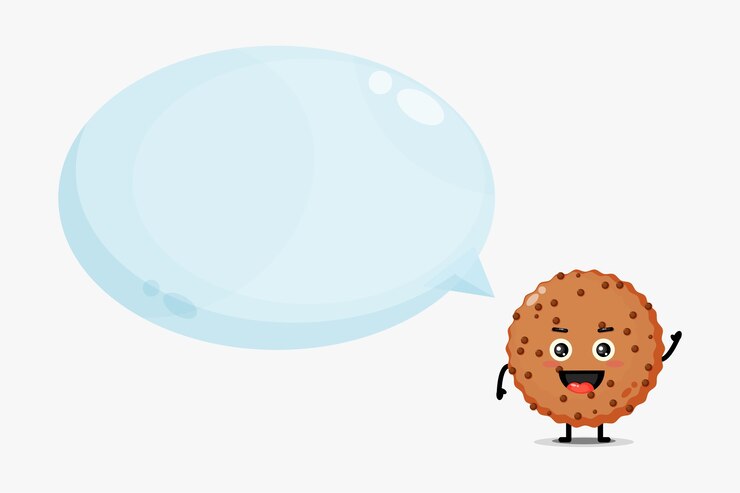Vector mascota linda galleta de chocolate con discurso de burbuja