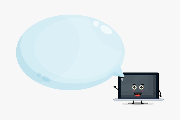 Mascota linda laptop con discurso de burbuja