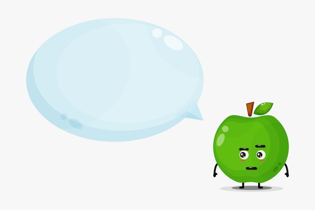 Mascota linda manzana verde con discurso de burbuja