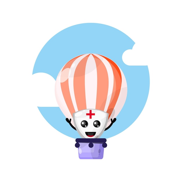 Mascota linda del personaje del escudo del globo de aire caliente