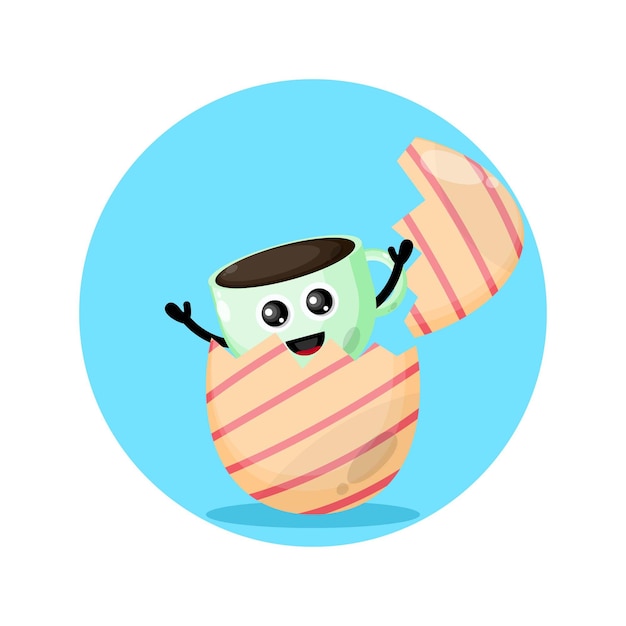 Mascota linda del personaje del huevo de pascua de la taza de café