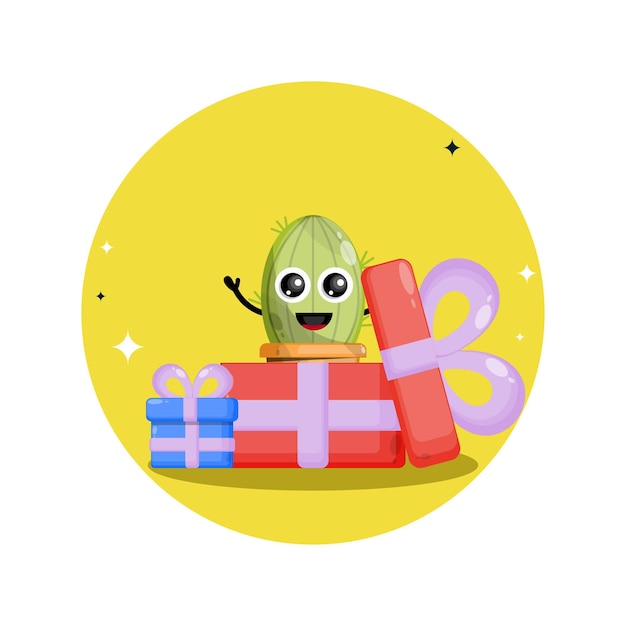Mascota linda del personaje del regalo de cumpleaños del cactus
