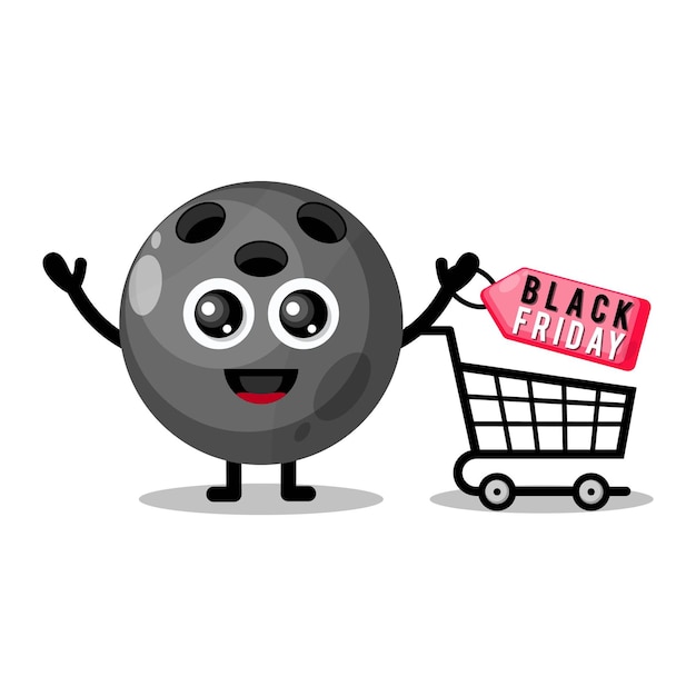 Mascota linda del personaje del viernes negro de compras de la bola de boliche