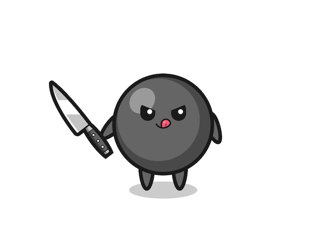 Mascota linda del símbolo del punto como psicópata que sostiene un cuchillo