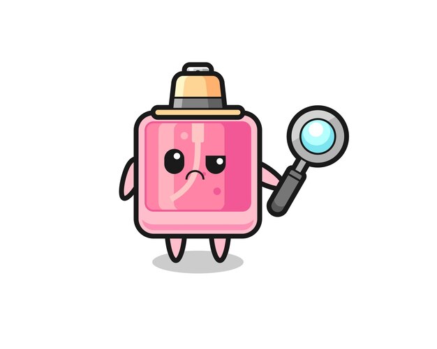 La mascota del lindo perfume como detective, diseño de estilo lindo para camiseta, pegatina, elemento de logotipo.