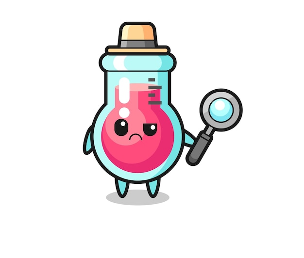 La mascota del lindo vaso de laboratorio como detective, diseño de estilo lindo para camiseta, pegatina, elemento de logotipo