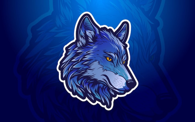 Vector mascota del lobo logotipo con vector de fondo azul