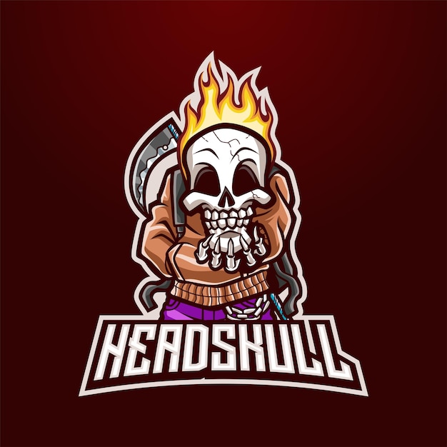 Mascota del logo de Head Skull para deportes y deportes