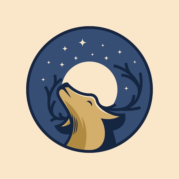 Vector mascota del logo de venado y luna