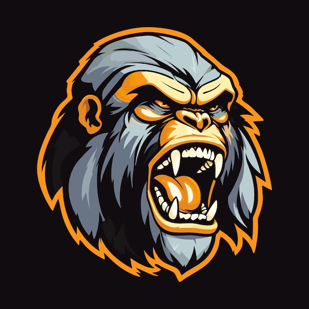 Mascota del logotipo de la cabeza del gorila del mono gritón enojado para el emblema de la insignia del esport de la cubierta de la camiseta