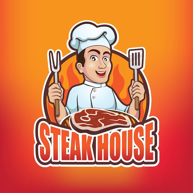 Vector mascota del logotipo del chef de steak house