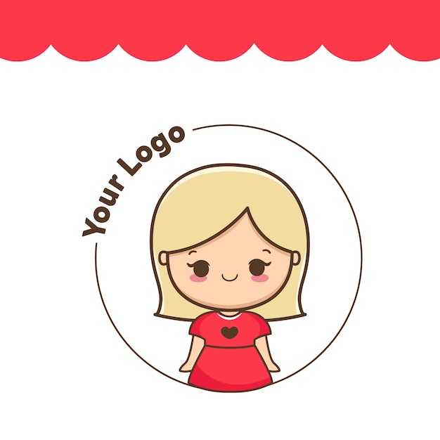 La mascota del logotipo es una niña linda chibi con un vector de ilustración.