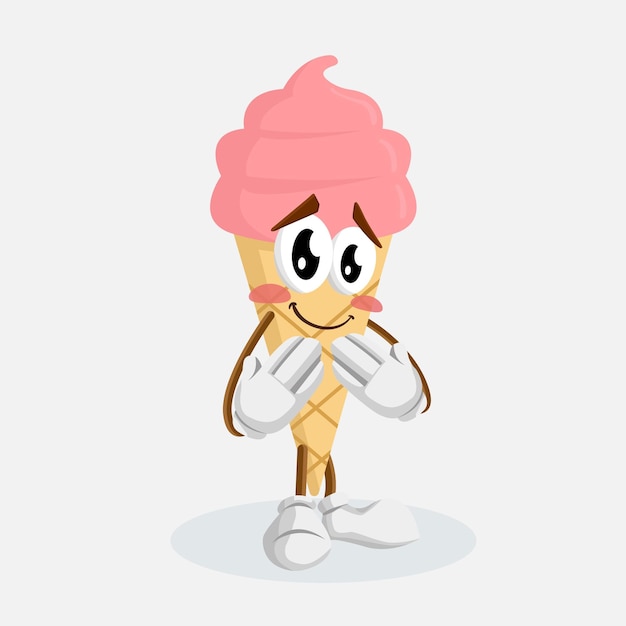 La mascota del logotipo de Ice Cream Cone Pink tiene vergüenza.