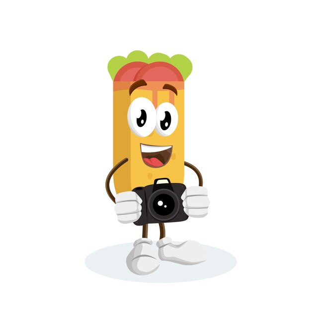 La mascota del logotipo de Kebab con la pose de la cámara