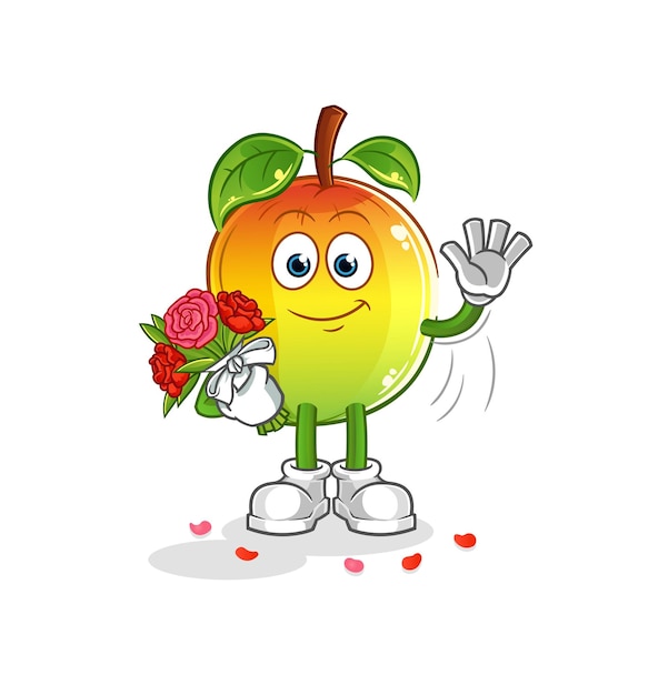 Mascota de mango con ramo. vector de dibujos animados