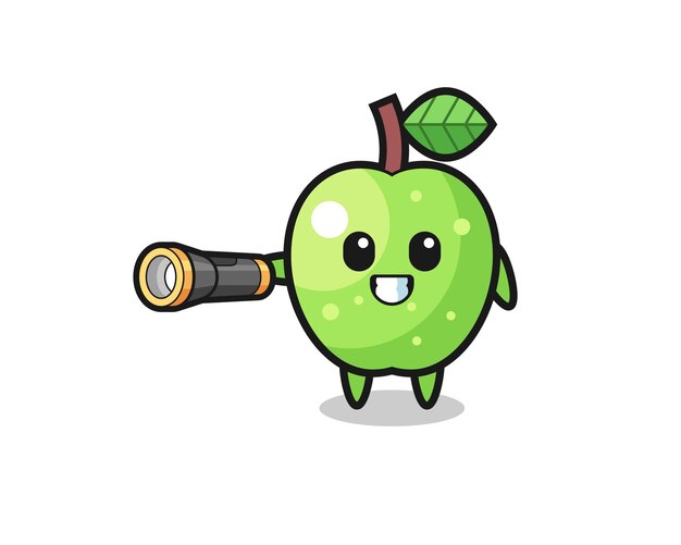 Mascota de manzana verde con diseño lindo de linterna