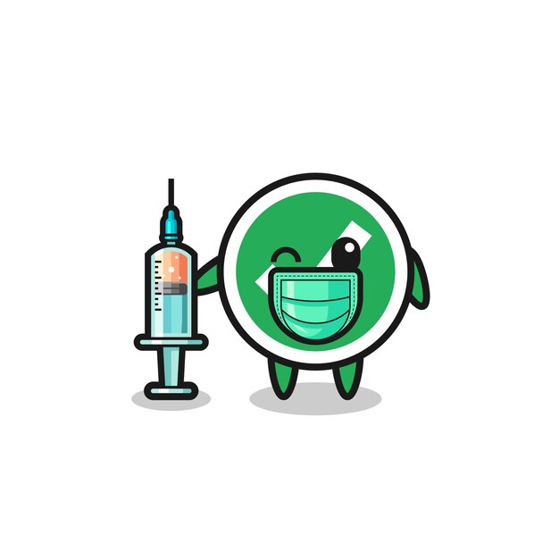 Mascota de marca de verificación como vacunador