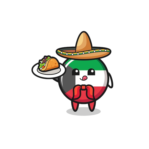 Mascota mexicana del chef de la bandera de kuwait que sostiene un taco