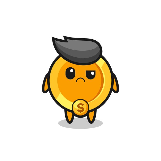La mascota de la moneda del dólar con cara escéptica