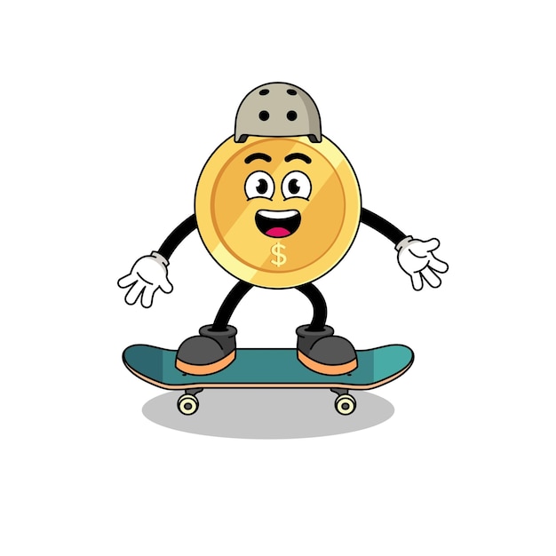 Mascota de moneda de dólar jugando un diseño de personaje de patineta