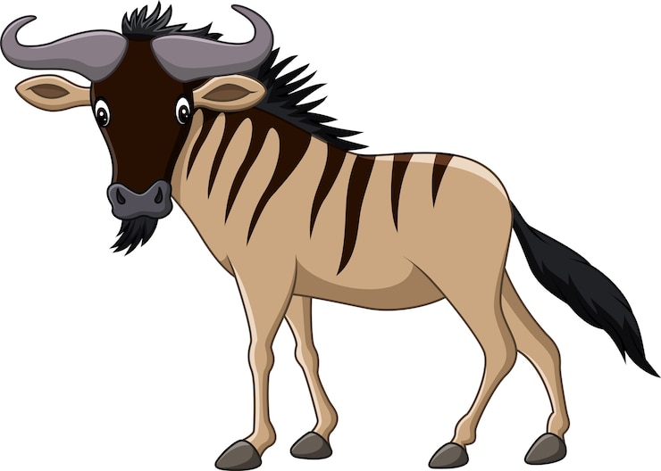 Vector mascota de ñu de dibujos animados aislado sobre fondo blanco