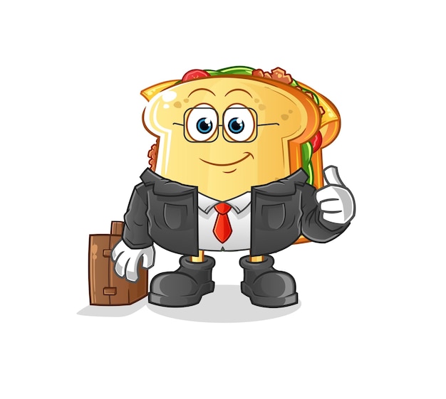 Mascota de oficinista de sándwich. vector de dibujos animados