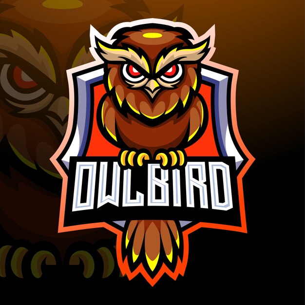 Vector mascota de pájaro búho. diseño de logo de esport