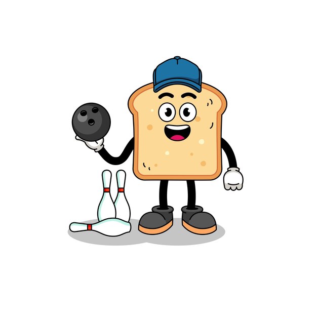 Mascota del pan como jugador de bolos