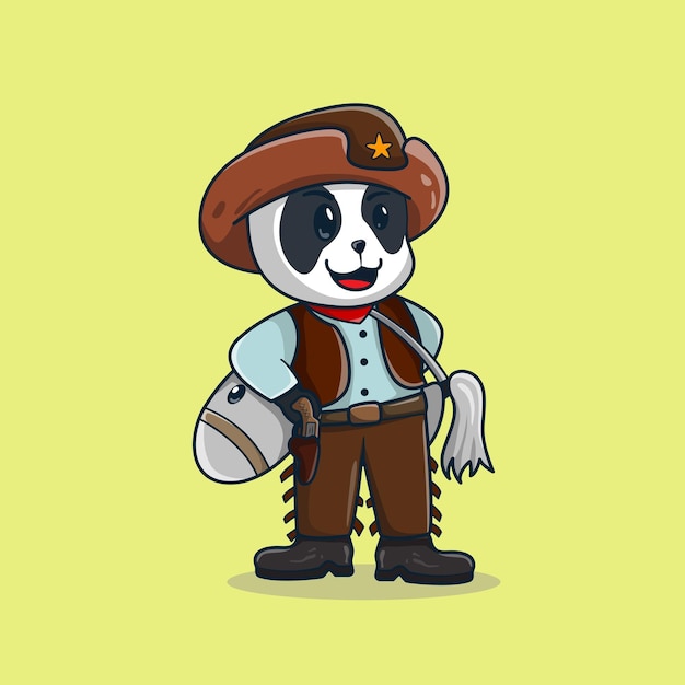 Mascota del panda del sheriff con traje de vaquero completo