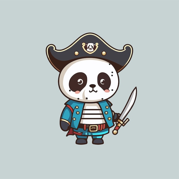 Mascota para un panda con temática pirata, un panda de aspecto temible, capitán panda, diseño de dibujos animados planos