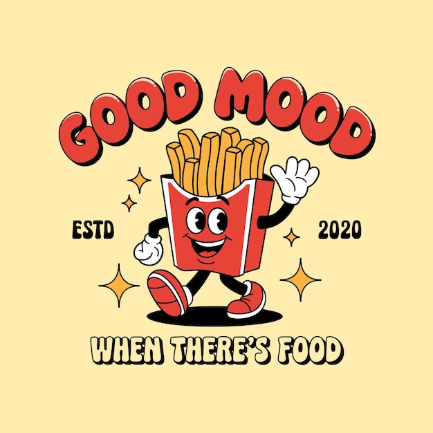 La mascota de las papas fritas en estilo retro