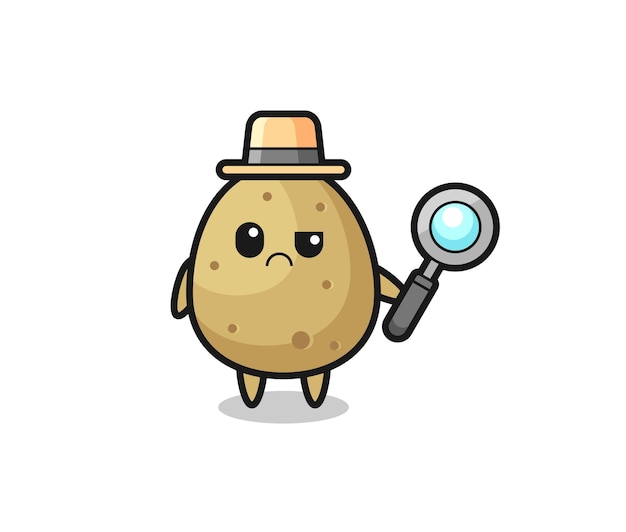 La mascota de la patata linda como un diseño de estilo detective lindo para el elemento del logotipo de la etiqueta de la camiseta