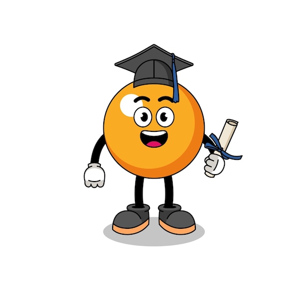Mascota de pelota de ping pong con diseño de personaje de pose de graduación