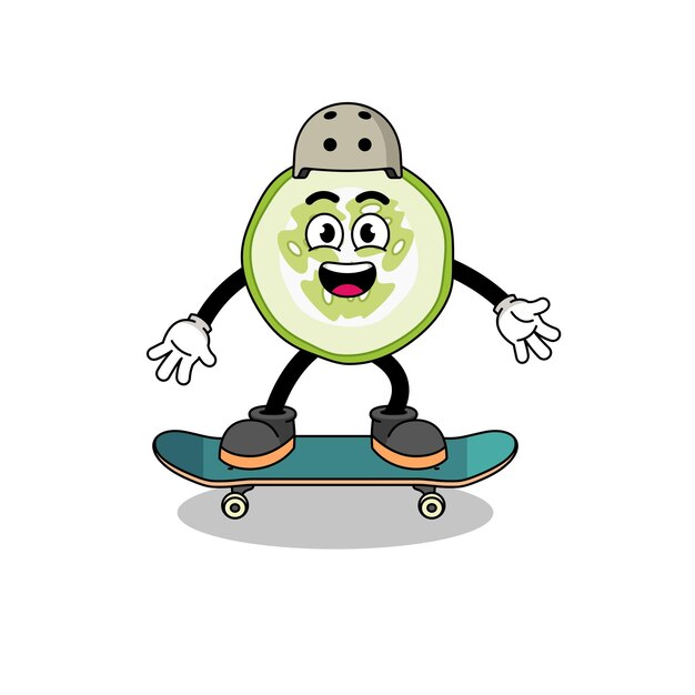 mascota de pepino en rodajas jugando una patineta