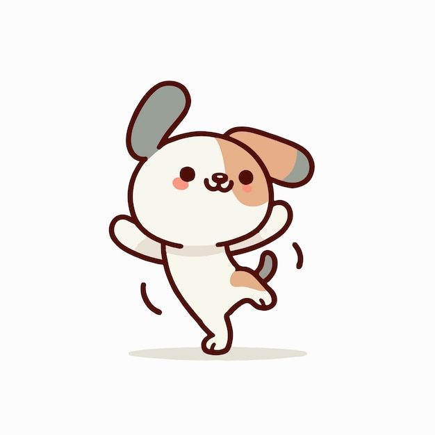 mascota de perro de dibujos animados jugando felizmente en estilo de diseño plano