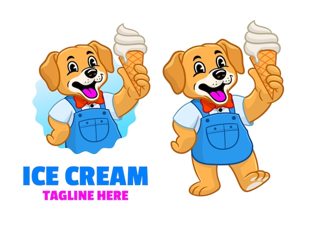 Mascota del perro labrador con helado en la mano