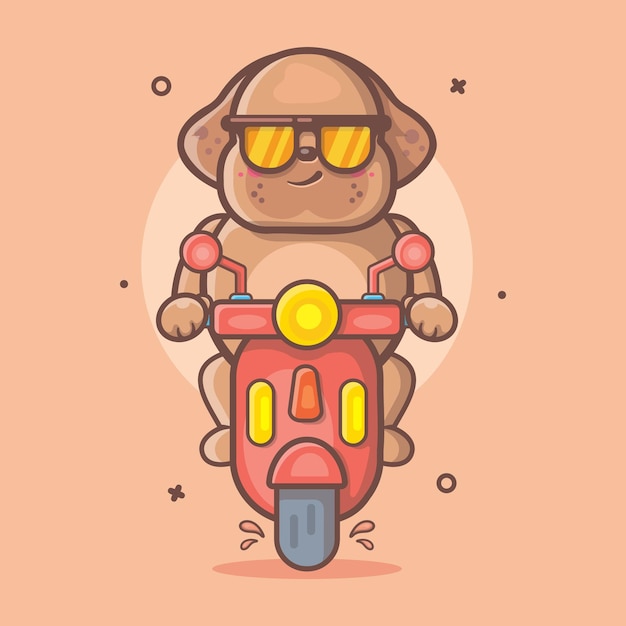 mascota de personaje animal de perro fresco montando scooter motocicleta dibujos animados aislados en diseño de estilo plano