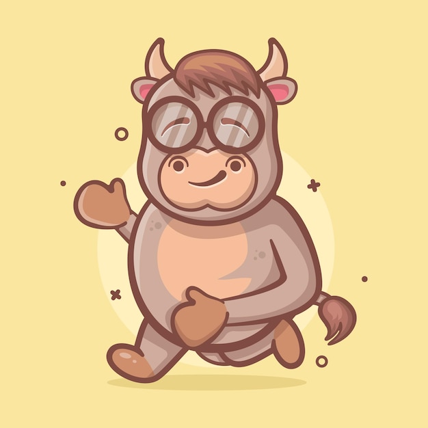 mascota de personaje animal de toro alegre corriendo dibujos animados aislados en diseño de estilo plano