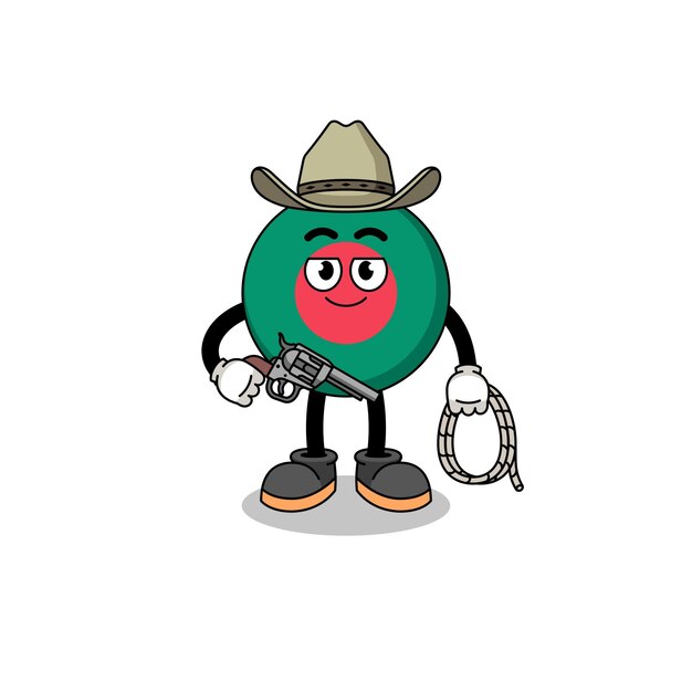 Mascota del personaje de la bandera de bangladesh como vaquero