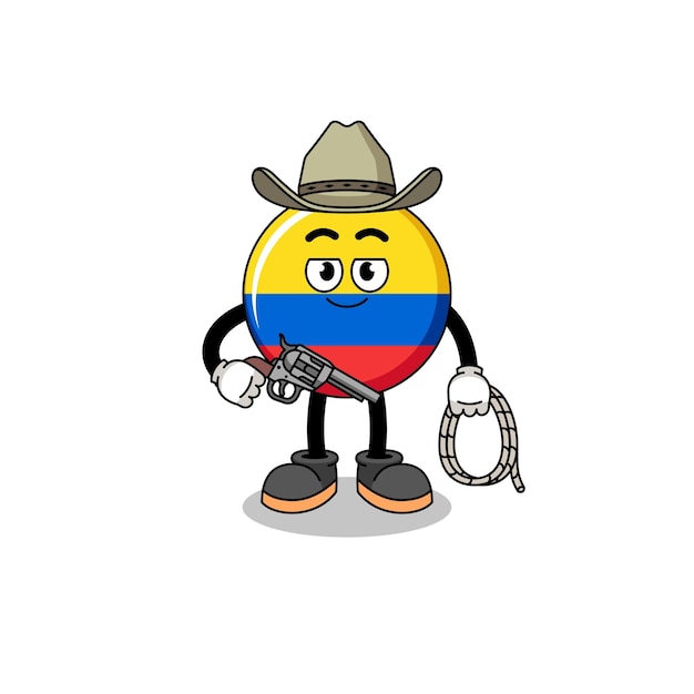 Vector mascota del personaje de la bandera de colombia como un vaquero