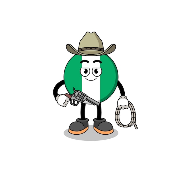 Mascota del personaje de la bandera de nigeria como diseño de personajes de vaquero