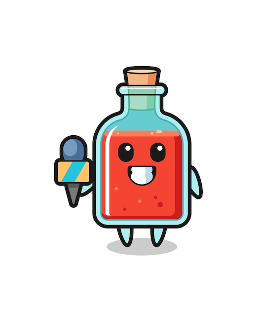 Mascota de personaje de botella cuadrada de veneno como un lindo diseño de reportero de noticias