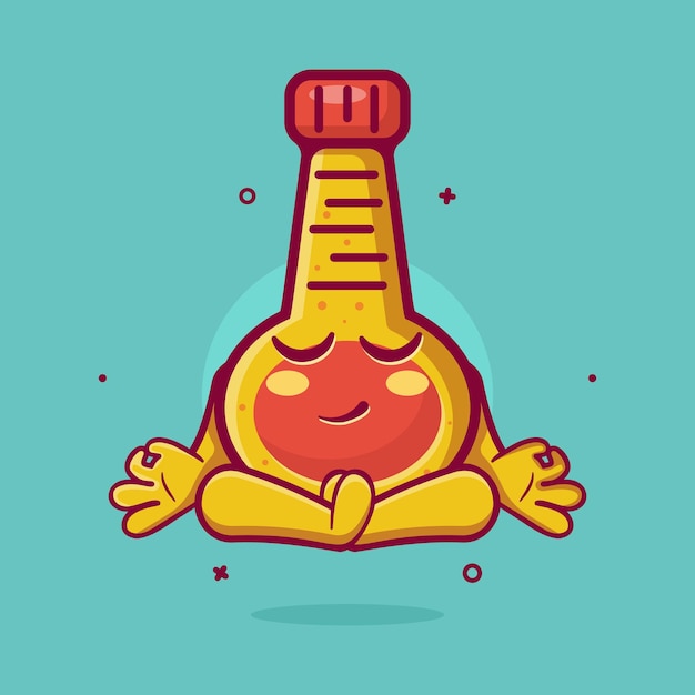 Mascota de personaje de botella de mayonesa con pose de meditación de yoga dibujos animados aislados en diseño de estilo plano