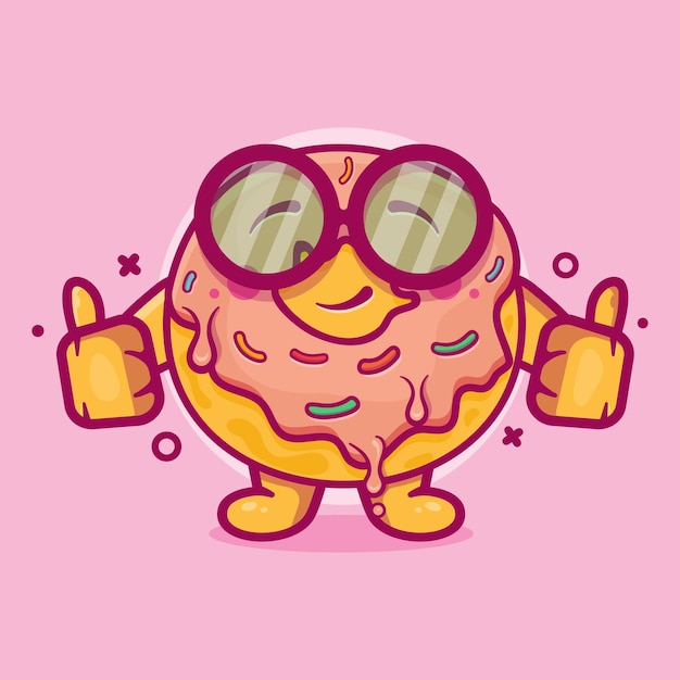 mascota de personaje de comida de donut inteligente con gesto de mano pulgar arriba dibujos animados aislados en diseño de estilo plano