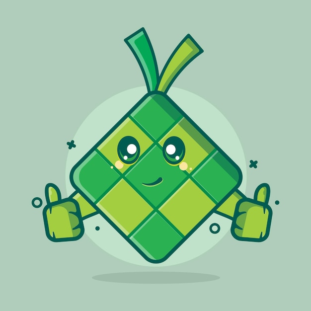 Mascota de personaje de comida kawaii ketupat con gesto de mano pulgar arriba dibujos animados aislados en diseño de estilo plano. gran recurso para icono, símbolo, logo, pegatina, banner.