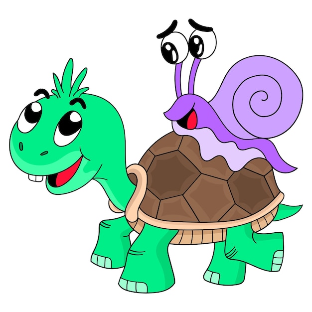 Mascota de personaje de dibujos animados de amistad tortuga y caracol