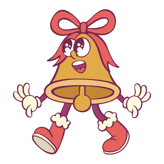 La mascota del personaje de dibujos animados Bell retro groovy