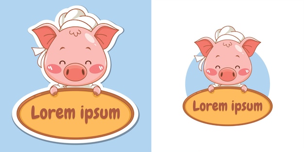 Mascota de personaje de dibujos animados lindo chef cerdo